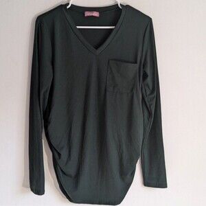 Ragdoll Green Vneck Ruched Long Sleeve Top Tshirt